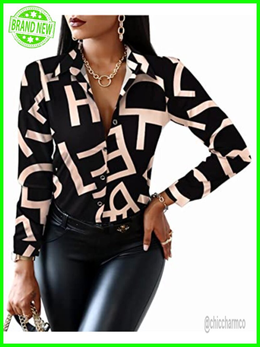 Women's Print Button Down Blouse Long Sleeve Collared Shirt Mini Dress